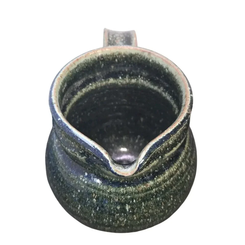 Hand Thrown Studio Pottery Ceramic Drip Glaze Pitcher Spiral Stoneware Signed